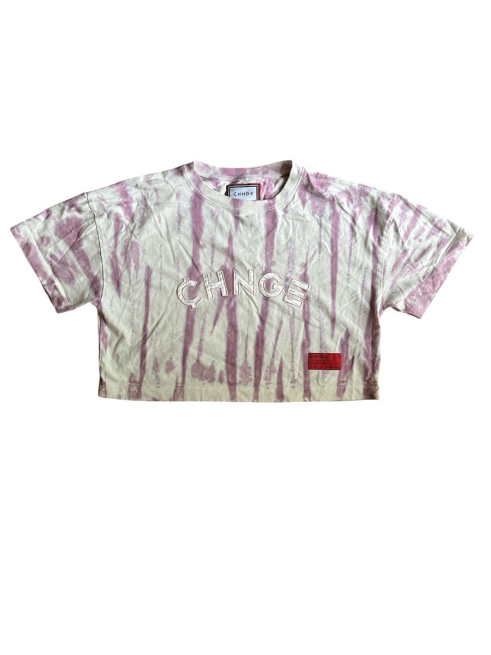 CHNGE Cropped Tee T-Shirt Tie-Dye Pink White Medium M EUC 100% Organic Cotton